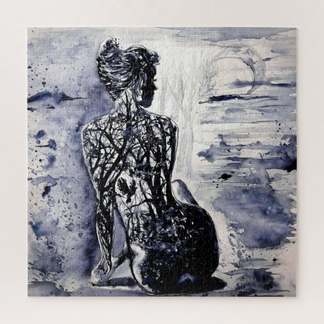 Puzzle Aquarelle - Nature Lady - Noir & Blanc (Vertical)