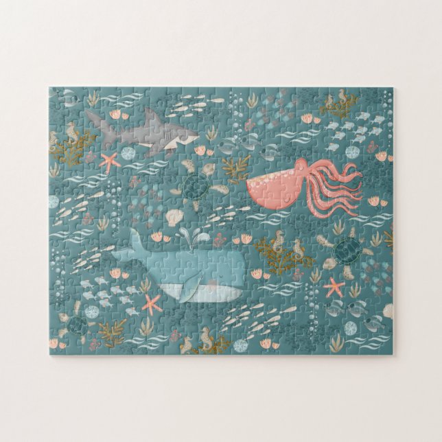 Puzzle Aquarelle Océan Animaux à la recherche et à la rec (Horizontal)