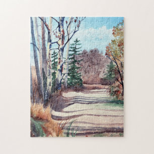 Puzzle Aquarelle paysage en automne couleurs marcher dans