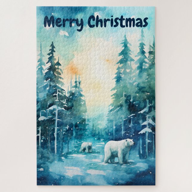 Puzzle Aquarelle Paysage hivernal Pôle Nord Noël (Vertical)