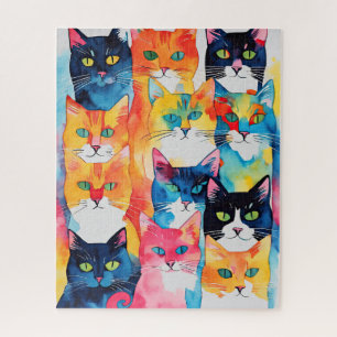 Puzzle Aquarelle Peint Colorful Chat Collage