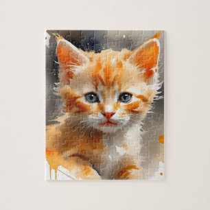 Puzzle Aquarelle peinture d'un chat orange mignon