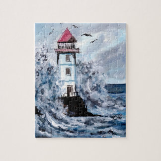 Puzzle Aquarelle phare et tempête