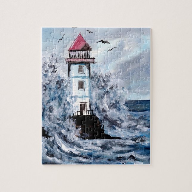 Puzzle Aquarelle phare et tempête (Vertical)