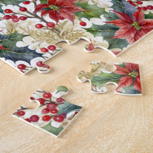 Puzzle Aquarelle poinsettia et saint motif Noël