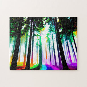 Puzzle Aquarelle Rainbow Sunlight Spectrum dans la forêt