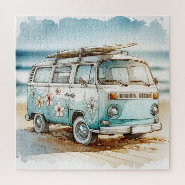 Puzzle Aquarelle Retro Campervan Avec Surf (Vertical)