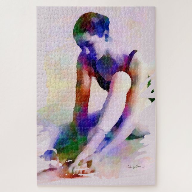 Puzzle Aquarelle rose Ballerina Art contemporain (Vertical)