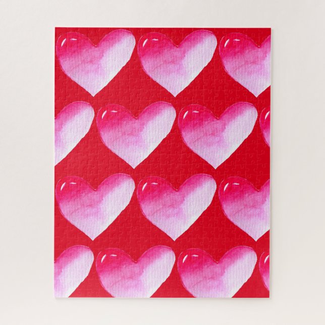 Puzzle Aquarelle rose et rouge coeur pop art valentine (Vertical)