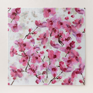 Puzzle Aquarelle rose Fleur Cerisier Sans Couleur.