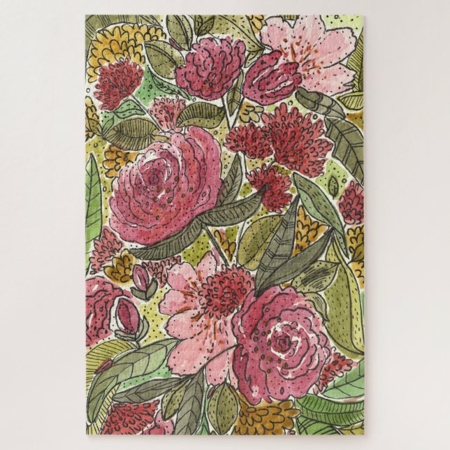 Puzzle Aquarelle rose pâle Floral Spring Garden Art (Vertical)