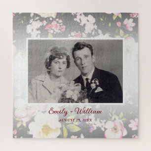 Puzzle Aquarelle rose Roses jaunes, noir flou, Mariage