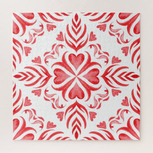 Puzzle Aquarelle rouge arabesque : motif ornemental.