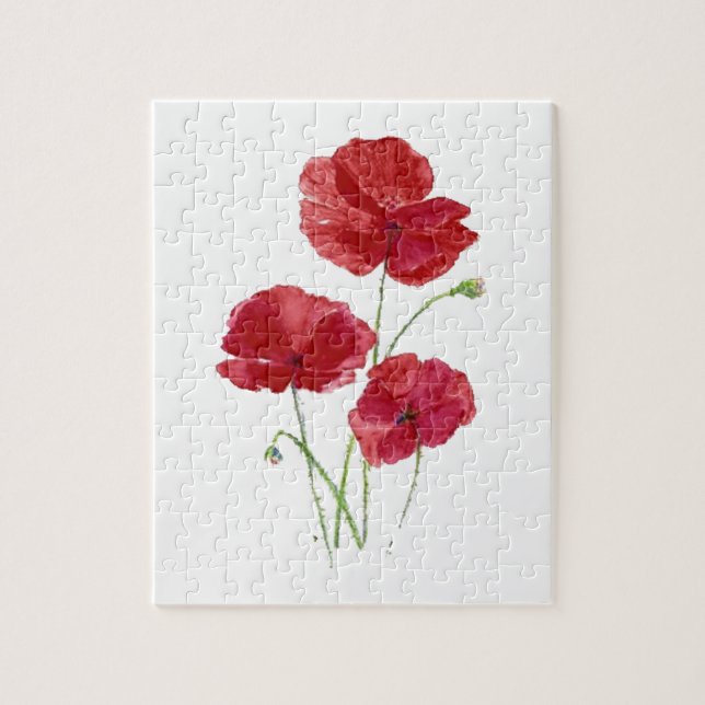 Puzzle Aquarelle Rouge Pavot Jardin Fleur Art Floral (Vertical)