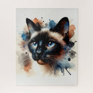 Puzzle Aquarelle Siamese Chat Portrait coloré