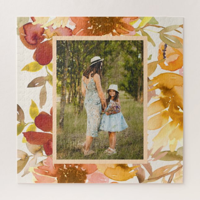 Puzzle Aquarelle stylée Floral Earthy Photo personnalisée (Vertical)