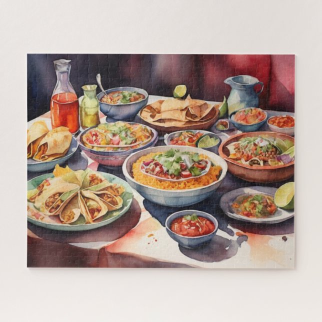 Puzzle Aquarelle Table De Nourriture Mexicaine (Horizontal)