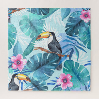 Puzzle Aquarelle Toucans : Tropical Seamless