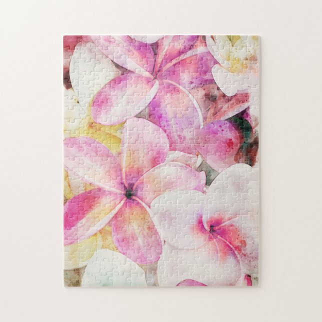 Puzzle Aquarelle tropicale de la plumeria d'Hawaï (Vertical)
