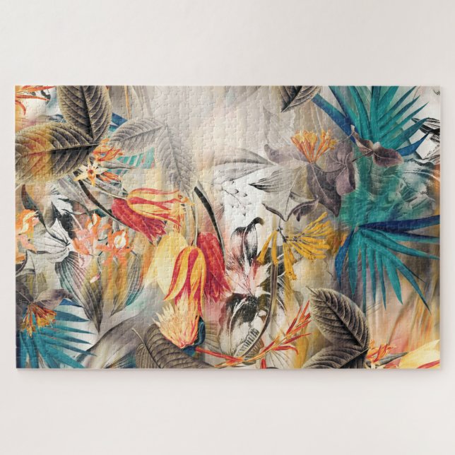 Puzzle Aquarelle tropicale exotique moderne Florale (Horizontal)