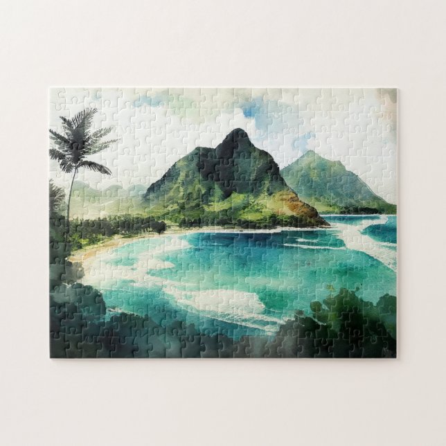 Puzzle Aquarelle tropicale Hawaii. La nature de la plage (Horizontal)