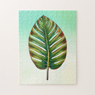 Puzzle Aquarelle Vert Turquoise jaune rouge Feuille tropi