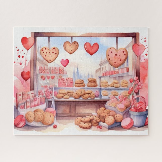 Puzzle Aquarelle Vielle ville Saint Valentin Journée Cook (Horizontal)