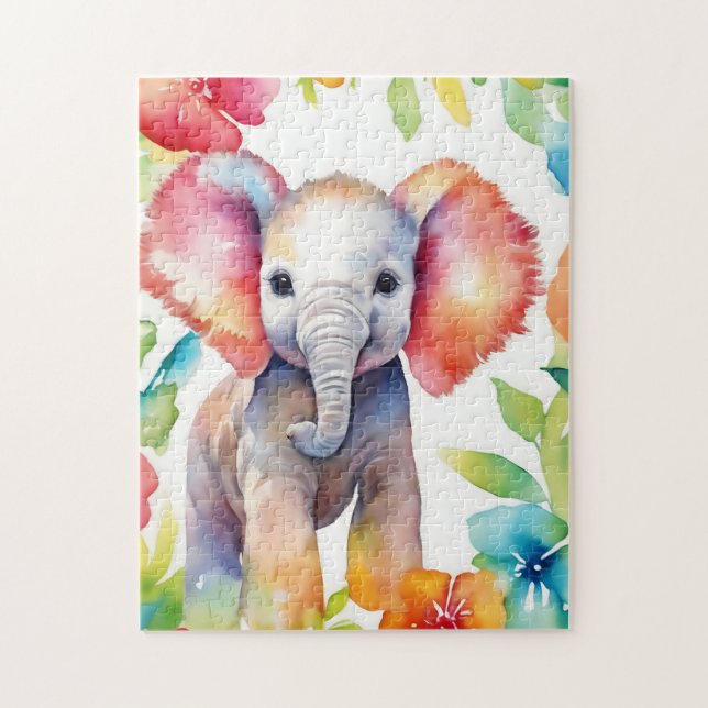 Puzzle Aquarelle vive de l'éléphant (Vertical)