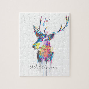Puzzle aquarelles colorées éclaboussures tête de cerf