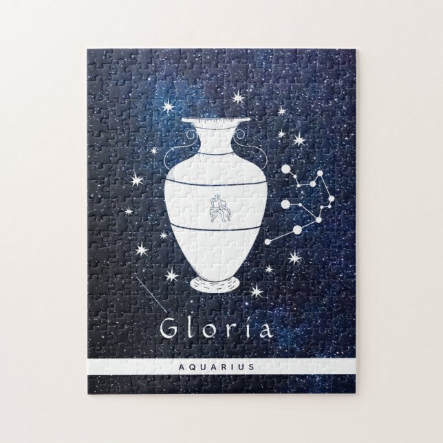 Puzzle Aquarius Blue Cosmic Star Galaxy Zodiac Nom du sig (Vertical)