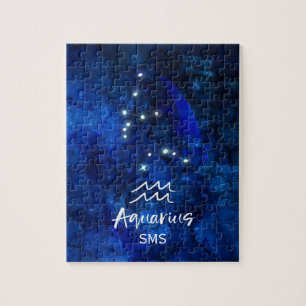 Puzzle Aquarius Zodiac Constellation Blue Galaxy Monogram