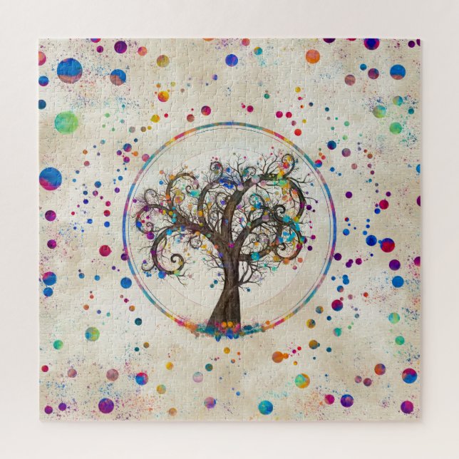 Puzzle Arbre à spirale dorée Couleur Peinture Splatter # (Vertical)
