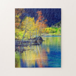 Puzzle Arbre d'Aspen en en automne se reflétant dans le 