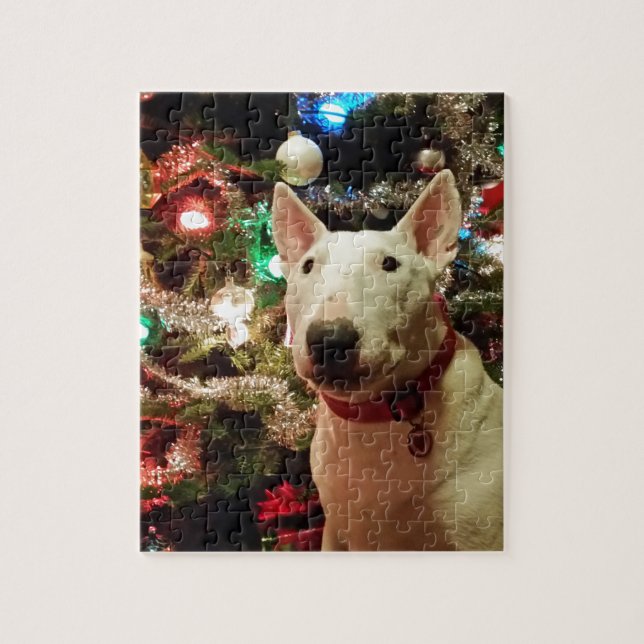 Puzzle arbre de cadeau de Noël de bull-terrier (Vertical)