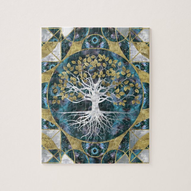 Puzzle Arbre de la vie - Yggdrasil - marbre et or (Vertical)