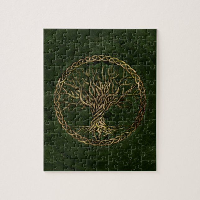 Puzzle Arbre de la vie - Yggdrasil - vert et or (Vertical)