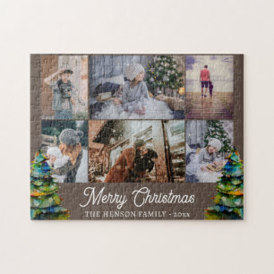 Puzzle Arbre de Noël Aquarelle Famille 6 Photo Collage