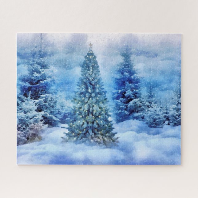 Puzzle Arbre de Noël dans la forêt de neige (Horizontal)