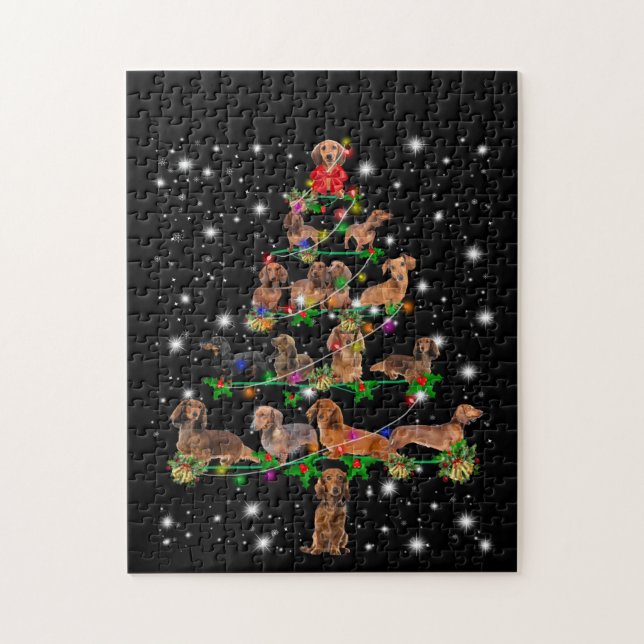 Puzzle Arbre De Noël De Dachshund Couvert De Lampe De Feu (Vertical)