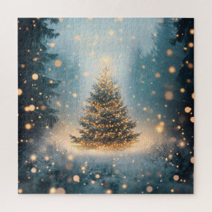 Puzzle Arbre de Noël de la forêt enneigée magique d'hiver