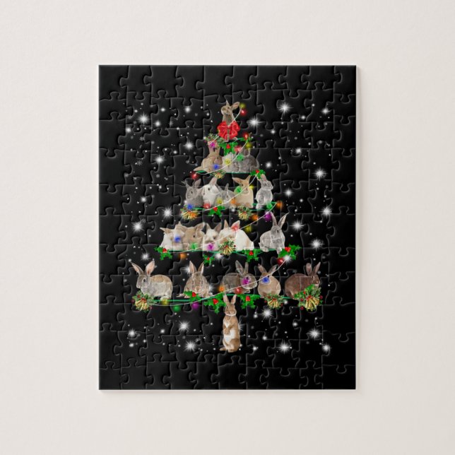 Puzzle Arbre De Noël De Lapin Couvert De Lampe De Feu (Vertical)