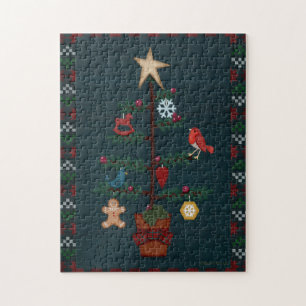Puzzle Arbre de Noël de style primitif   Style d'art popu