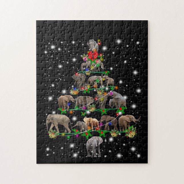 Puzzle Arbre De Noël Éléphant Couvert De Lampe De Feu (Vertical)