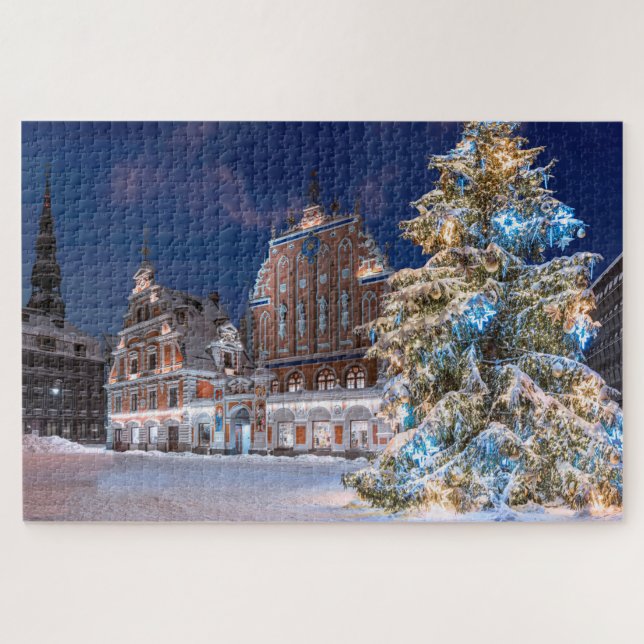 Puzzle Arbre de Noël et Maison des Noirs à Riga Jigsaw (Horizontal)