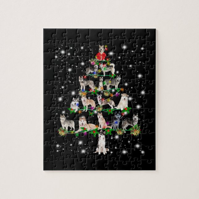 Puzzle Arbre De Noël Husky Couvert De Lampe De Feu (Vertical)
