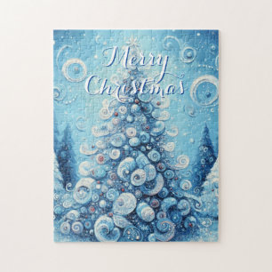 Puzzle Arbre de Noël impressionniste Whimsical Bleu