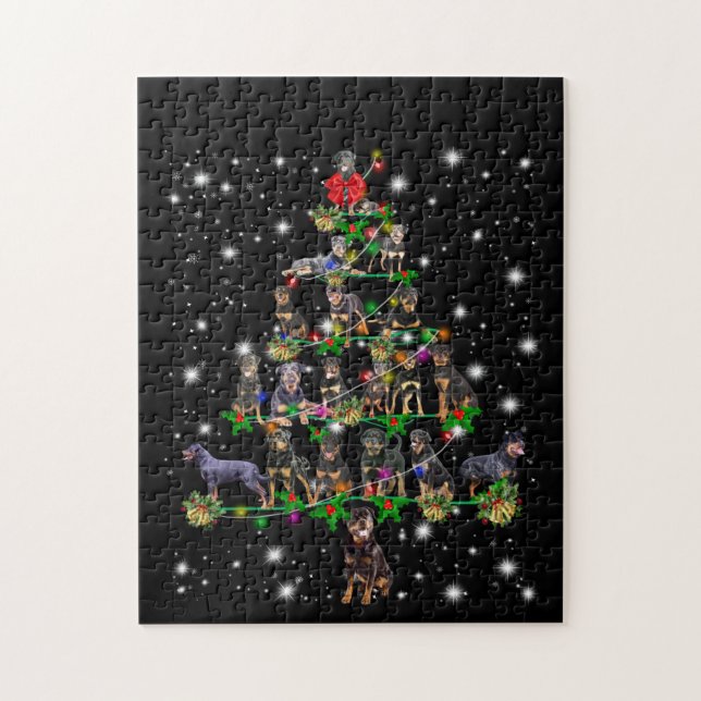 Puzzle Arbre De Noël Rottweiler Couvert De Lampe De Feu (Vertical)