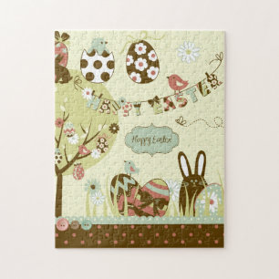 Puzzle Arbre de Pâques et une corde à linge avec des