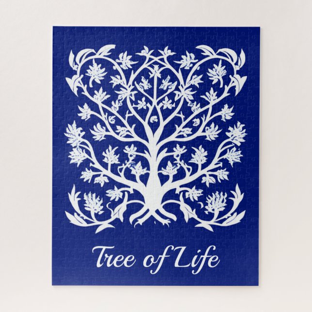 Puzzle Arbre de vie #4 Blanc et Cobalt Bleu (Vertical)
