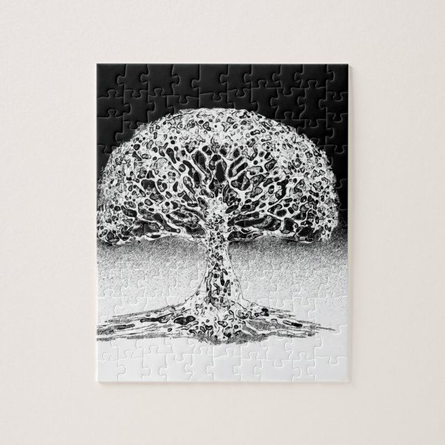 Puzzle Arbre de vie Corail Reef noir et blanc (Vertical)